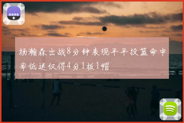 杨瀚森出战8分钟表现平平投篮命中率低迷仅得4分1板1帽